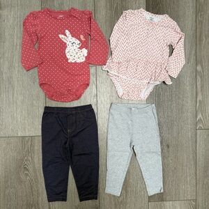 CARTERS 4PC LONG SLEEVE BODYSUITS AND PANTS OUTFIT SET RABBIT 18MO